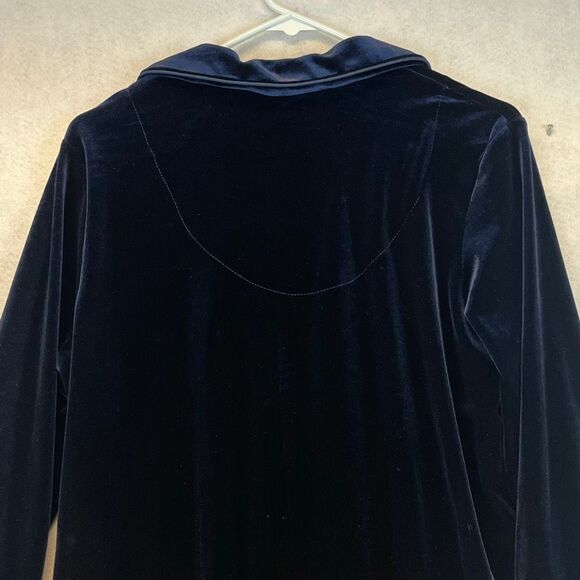 LAUREN RALPH LAUREN Robe Women's Small Blue Velvet Long Full Zip Collared Caftan - Picture 11 of 13